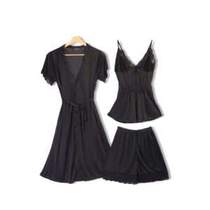 Silk Pajama Suit with Gown - Midnight Blush